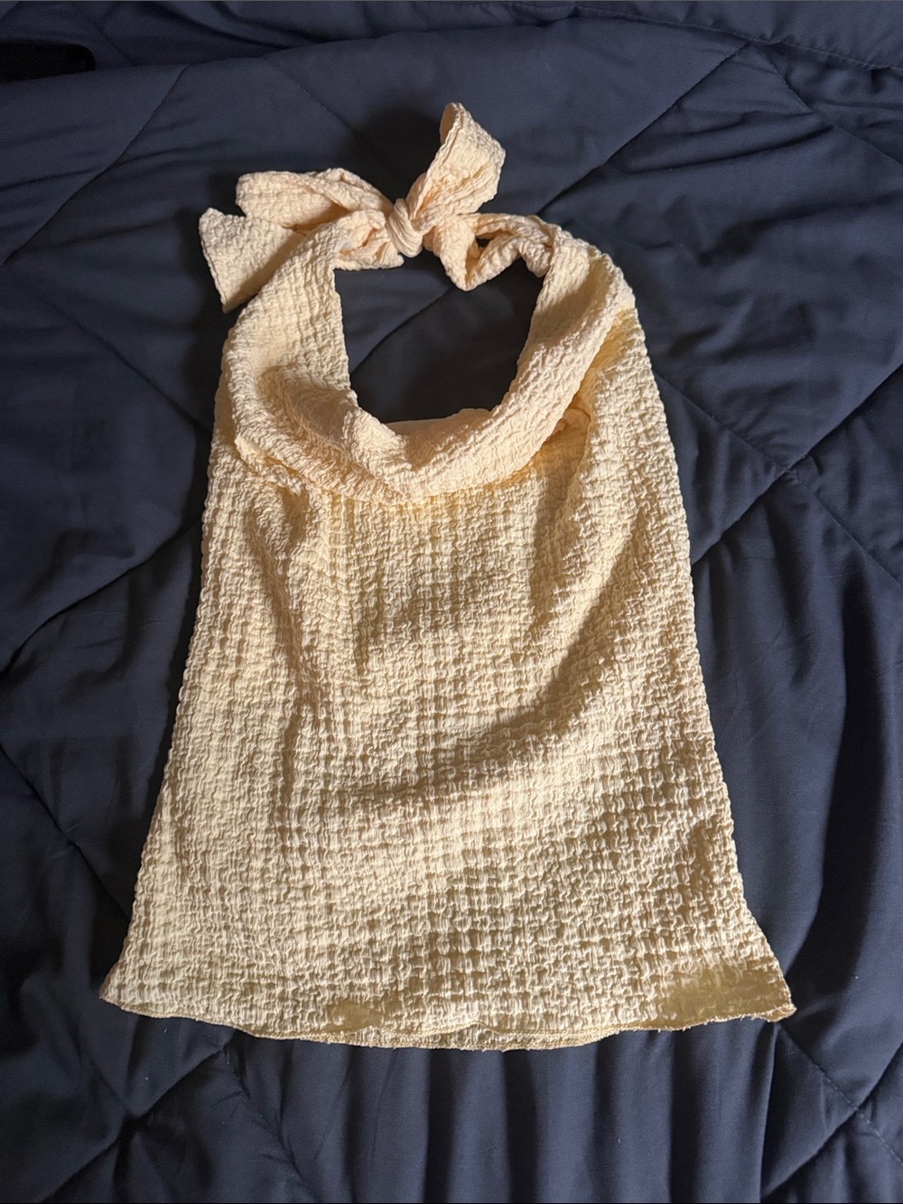 See You Monday Pale Yellow Textured Halter Tie Top
